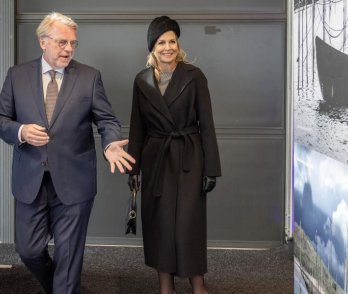 Queen Máxima and Han Dolman, photographed on the day of the christening of the research vessel Anna Weber-van Bosse