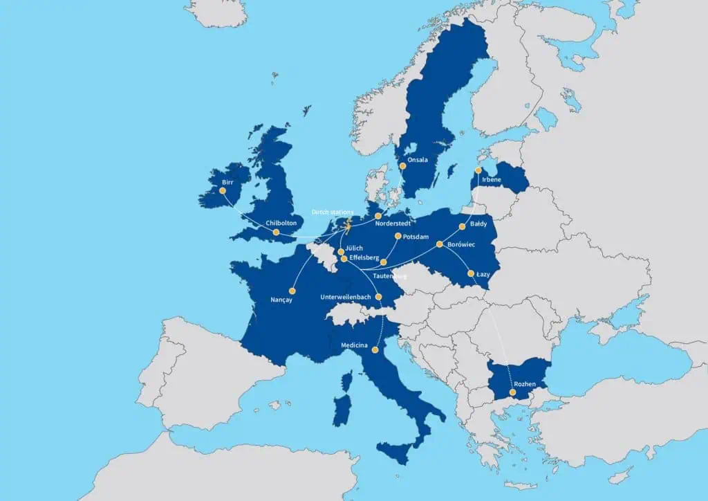 een onverzicht van de LOFAR-meetstations in verschillende Europese landen