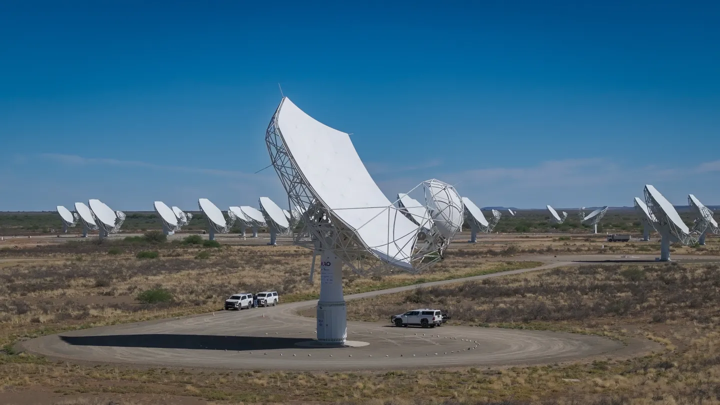 Aerial photo of radiotelescopes in South Africa